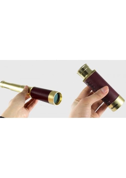 30X40 Panda Büyük Mercekli Pirinç Gövdeli Deri Çantalı Denizcilik Korsan Dürbün