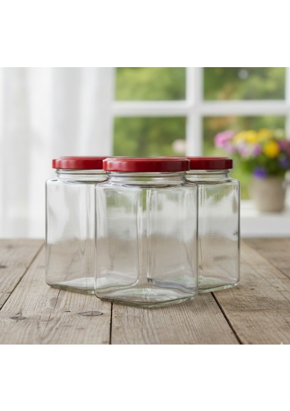 720 cc Kare Cam Kavanoz 3’lü Set – Metal Kapaklı, Sızdırmaz ve Sağlam