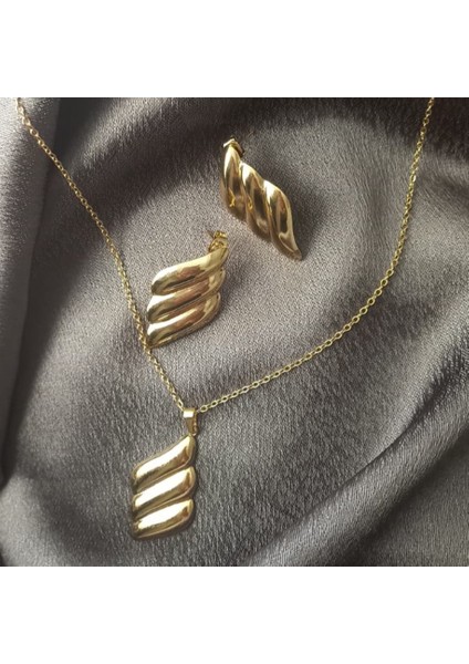 Gold Küpe Kolye 2 Li Çelik Takı Seti fırsatları