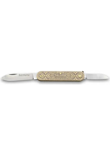 61804 Pirinç Işlemeli Sürmene Çakısı 5,5 / 3,5 cm - Çift Bıçaklı