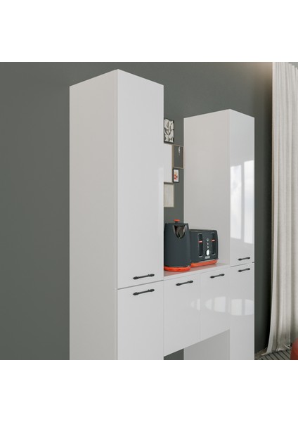 Harmoni 120 cm Depolama ve Kahve Köşesi Dolabı Parlak Beyaz MDF Lam