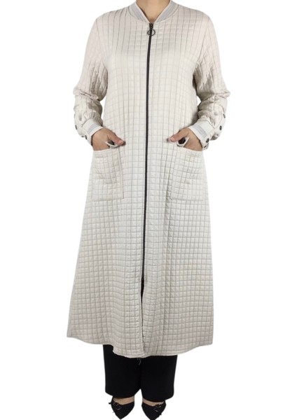 Kadın Önü Fermuarlı Üstten Cepli Kolağzı ve Yaka Ribanalı Mevsimlik Spor Kap