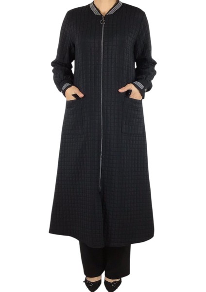 Kadın Önü Fermuarlı Üstten Cepli Kolağzı ve Yaka Ribanalı Mevsimlik Spor Kap