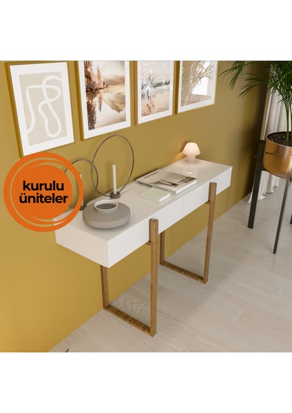 Misis 120 cm Çok Amaçlı Dresuar Parlak Beyaz & Mat Ceviz MDF Lam