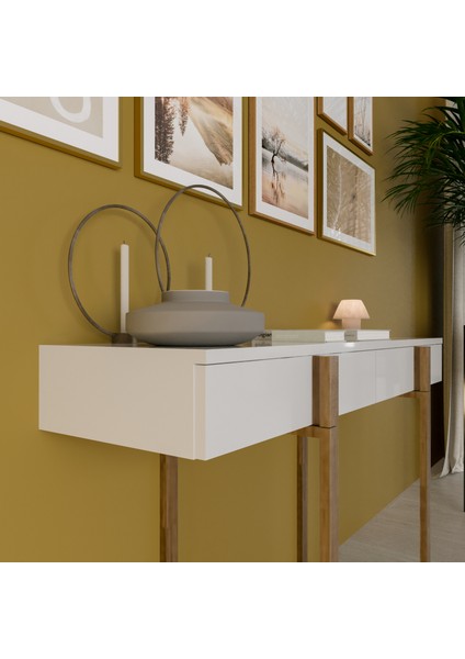 Misis 120 cm Çok Amaçlı Dresuar Parlak Beyaz & Mat Ceviz MDF Lam modelleri