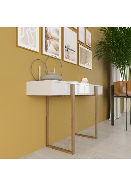 Misis 120 cm Çok Amaçlı Dresuar Parlak Beyaz & Mat Ceviz MDF Lam