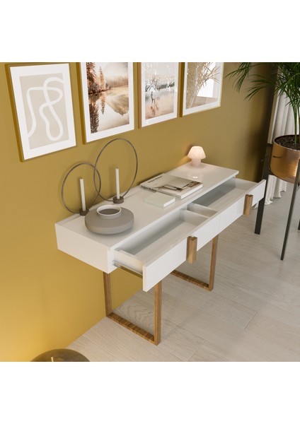 Misis 120 cm Çok Amaçlı Dresuar Parlak Beyaz & Mat Ceviz MDF Lam