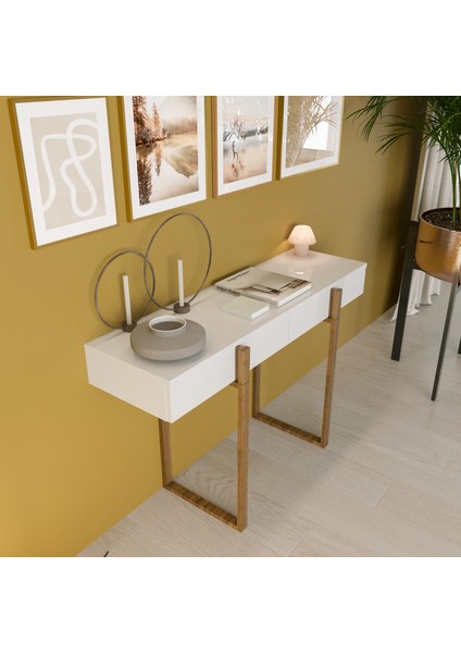 Misis 120 cm Çok Amaçlı Dresuar Parlak Beyaz & Mat Ceviz MDF Lam