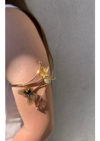 Gold Kelebek Detaylı Paslanmaz Çelik Ayarlanabilir Kadın Pazu Bileklik Kol Kelepçesi Armcuff modelleri