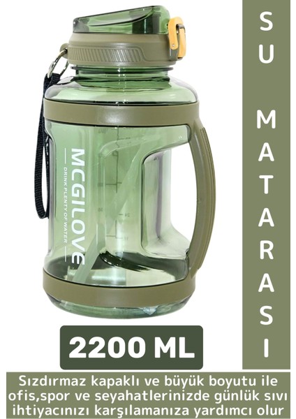 Dayanıklı Ev Ofis Seyahat Outdoor Spor Kullanım Büyük Boy Sızdırmaz Kapaklı Su Matarası 2200 ml