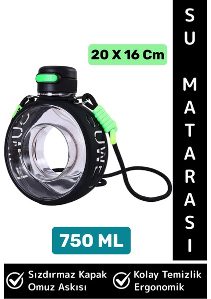 Premium Ergonomik Sızdırmaz Kapak Omuz Askılı Spor Okul Ofis Çok Şık Estetik Su Matarası 750 ml