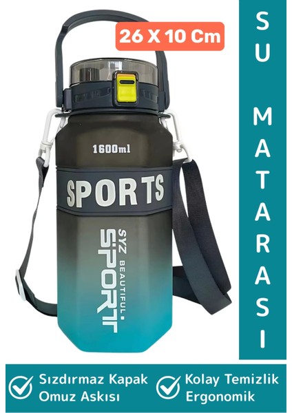 Dayanıklı Bpa Içermz Sızdırmaz Kapak Kolay Temizlenir Okul Ofis Spor Omuz Askılı Su Matarası 1600 ml