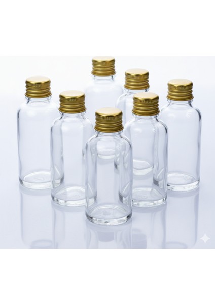 30 cc Şeffaf Cam Şişe - Gold Vidalı Metal Kapaklı - 30 ml Cam Şişe