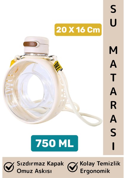 Premium Ergonomik Sızdırmaz Kapak Omuz Askılı Spor Okul Ofis Çok Şık Estetik Su Matarası 750 ml