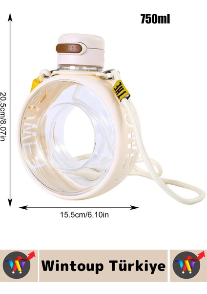 Premium Ergonomik Sızdırmaz Kapak Omuz Askılı Spor Okul Ofis Çok Şık Estetik Su Matarası 750 ml