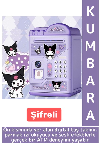 Eğlenceli Çocuk Para Biriktirme Alışkanlığı Kazandıran Kuromi Şifreli Parmak Izli Sesli Atm Kumbara