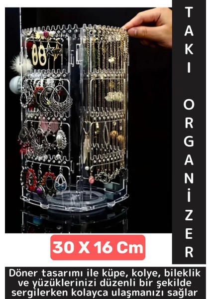 Dayanıklı Plastik Çok Şık Modern Pratik Düzenleyici Takı Küpe Kolye Yüzük 360° Döner Takı Organizeri