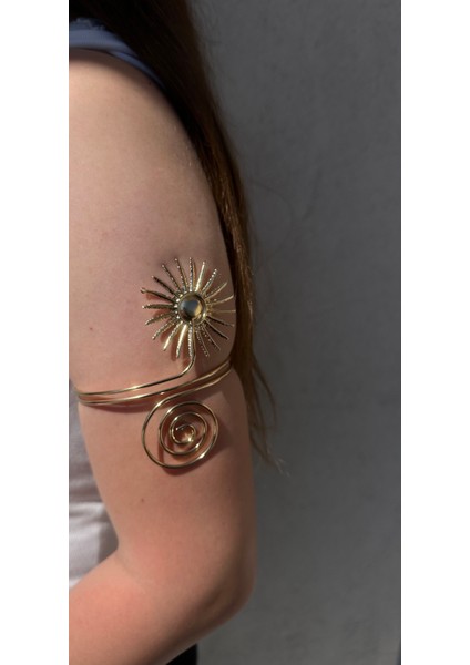 Gold Güneş Detaylı Paslanmaz Çelik Ayarlanabilir Kadın Pazu Bileklik Kol Kelepçesi Armcuff modelleri