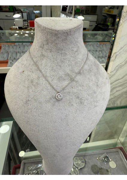 Minimal Hayalet Tek Taş Gümüş Kolye