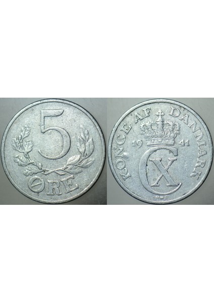 Danimarka 5 Öre 1941 Ikinci Dünya Savaşı - Nazi Işgali Dönemi.