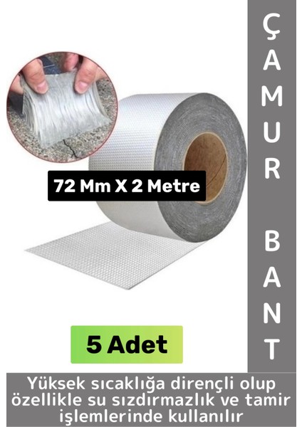 Ultra Güçlü Su Geçirmez Isıya Dayanıklı Alüminyum Izolasyon Tamirat 72 mm x 2 Metre Çamur Bant 5 Adt