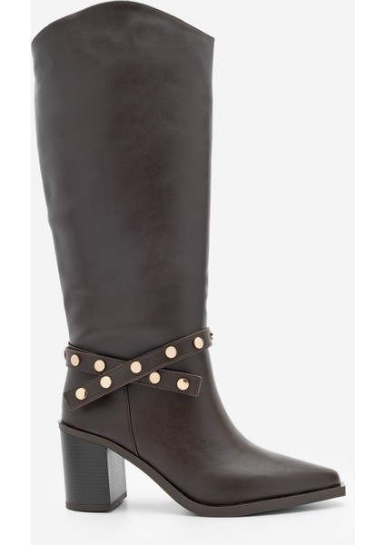 Kadın Sivri Burun Fermuarsız Çıkarılabilen Tokalı Troklu Zımbalı Topuklu Çizme Fuslep modelleri