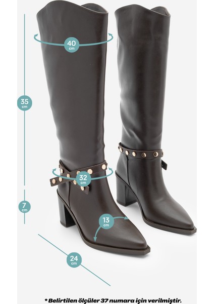 Kadın Sivri Burun Fermuarsız Çıkarılabilen Tokalı Troklu Zımbalı Topuklu Çizme Fuslep