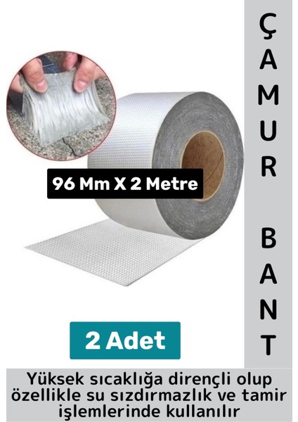 Ultra Güçlü Su Geçirmez Isıya Dayanıklı Alüminyum Izolasyon Tamirat 96 mm x 2 Metre Çamur Bant 2 Adt