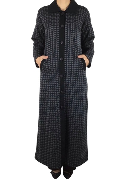 Kadın Desenli Önü Düğmeli Cepli Çelik Örgü Pardesü modelleri