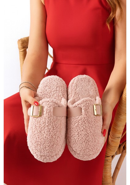 Kadın Ev Terliği Sessiz Taban Kemer Geçmeli Şık Giyim Çeyiz Bohça Misafir Terliği