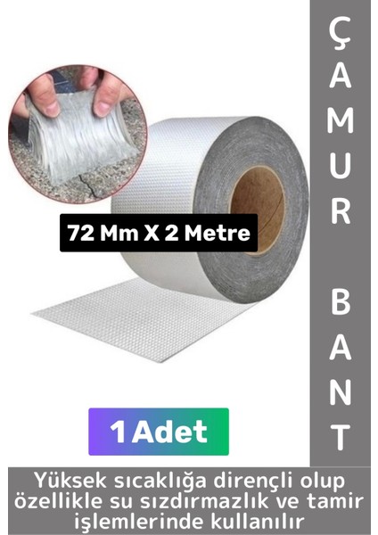 Ultra Güçlü Su Geçirmez Isıya Dayanıklı Alüminyum Folyo Izolasyon Tamirat 72 mm x 2 Metre Çamur Bant