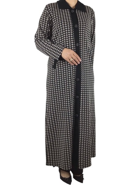 Kadın Desenli Önü Düğmeli Cepli Çelik Örgü Pardesü