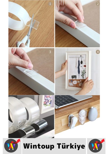 Ultra Güçlü Esnek Kesilebilir Kolay Kullanım Estetik Çift Taraflı Nano Şeffaf Bant 3 Cmx2 Metre 2 Ad fiyatları