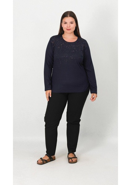 Taşlı ve Baskılı Penye Bluz 8010 indirimleri