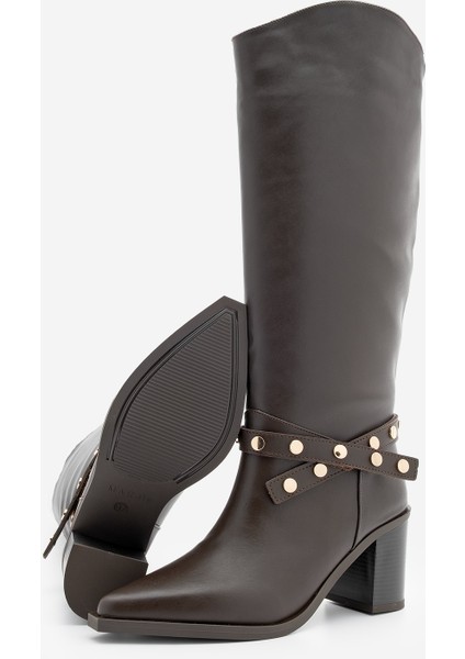 Kadın Sivri Burun Fermuarsız Çıkarılabilen Tokalı Troklu Zımbalı Topuklu Çizme Fuslep fırsatları