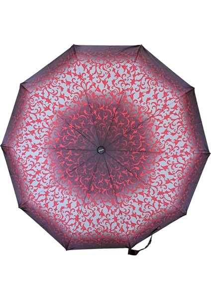 Ahşap Sap Ful Otomatik 10 Telli Lüx Kadın Şemsiyesi Kırmızı Çiçek Desnli fiyatları