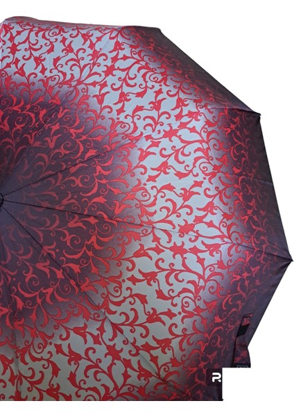 Ahşap Sap Ful Otomatik 10 Telli Lüx Kadın Şemsiyesi Kırmızı Çiçek Desnli modelleri