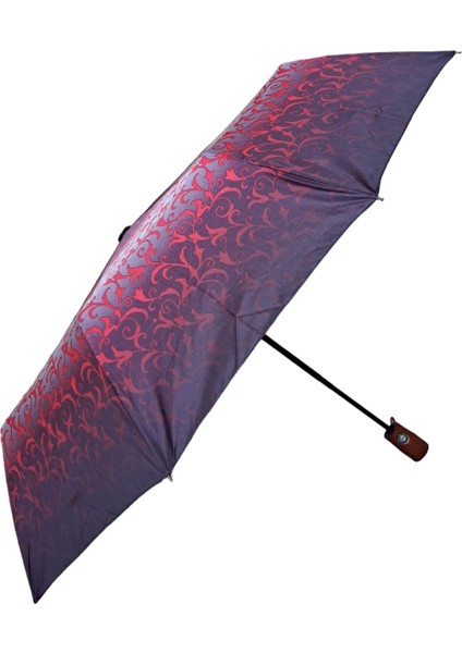 Ahşap Sap Ful Otomatik 10 Telli Lüx Kadın Şemsiyesi Kırmızı Çiçek Desnli fırsatları
