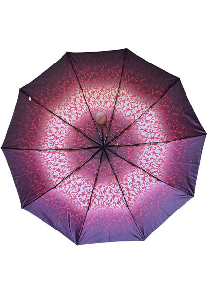 Ahşap Sap Ful Otomatik 10 Telli Lüx Kadın Şemsiyesi Kırmızı Çiçek Desnli indirimleri