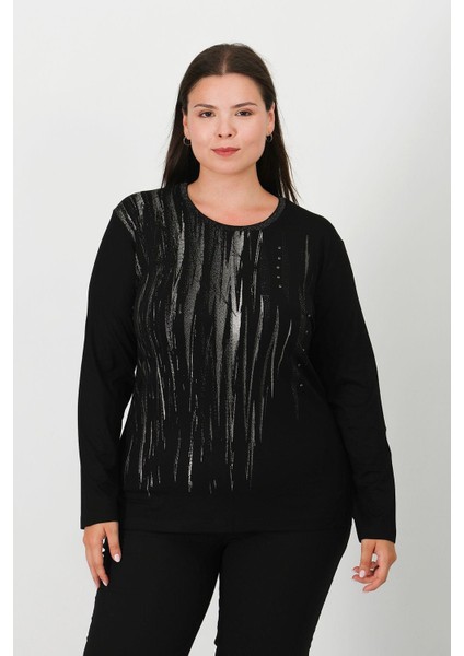 Taşlı ve Baskılı Penye Bluz 1100