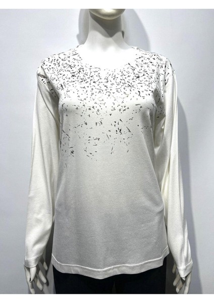 Taşlı ve Baskılı Penye Bluz 8010