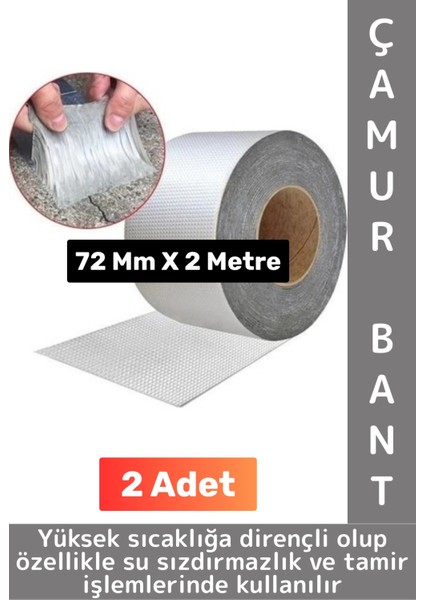 Ultra Güçlü Su Geçirmez Isıya Dayanıklı Alüminyum Izolasyon Tamirat 72 mm x 2 Metre Çamur Bant 2 Adt
