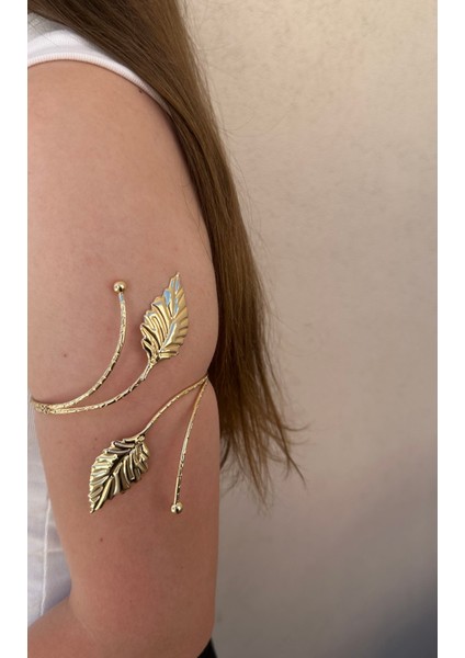 Gold Yaprak Detaylı Paslanmaz Çelik Ayarlanabilir Kadın Pazu Bileklik Kol Kelepçesi Armcuff fiyatları
