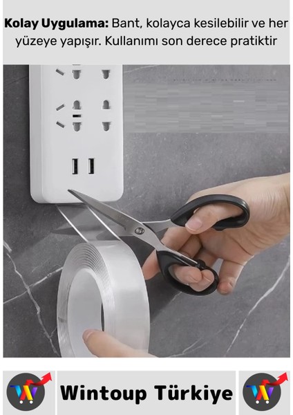 Ultra Güçlü Esnek Kesilebilir Kolay Kullanım Estetik Çift Taraflı Nano Şeffaf Bant 3 Cmx2 Metre 4 Ad modelleri