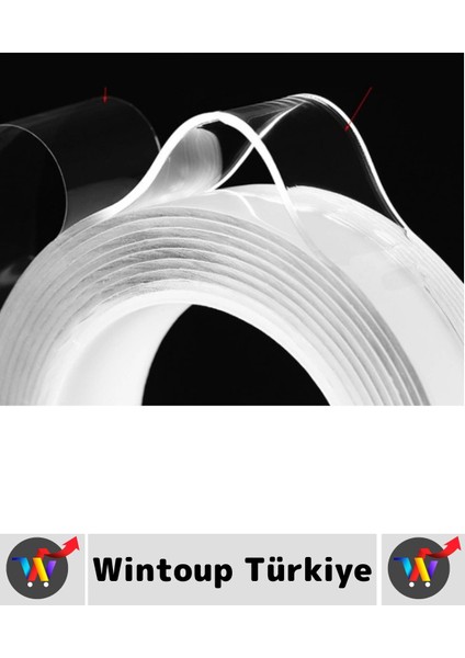 Ultra Güçlü Esnek Kesilebilir Kolay Kullanım Estetik Çift Taraflı Nano Şeffaf Bant 3 Cmx2 Metre 4 Ad indirimleri