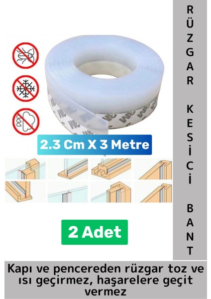 Premium Kapı Altı Pencere Rüzgar Toz Isı Böcek Haşere Önleyen Rüzgar Kesici Bant 3 Metre 2 Adet