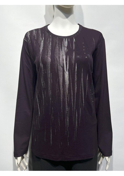 Taşlı ve Baskılı Penye Bluz 1100
