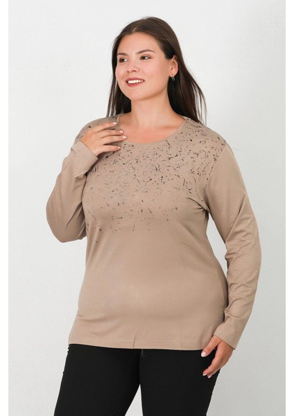 Taşlı ve Baskılı Penye Bluz 8010