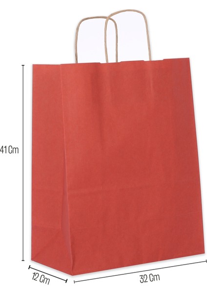32*41*12 Kırmızı Kraft Saplı Kağıt Çanta 25 Adet