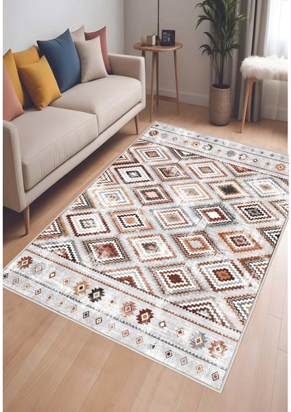 Gri Kilim Desen Dijital Baskı Salon Halısı Kaymaz Tabanlı Yıkanabilir Halı Yolluk